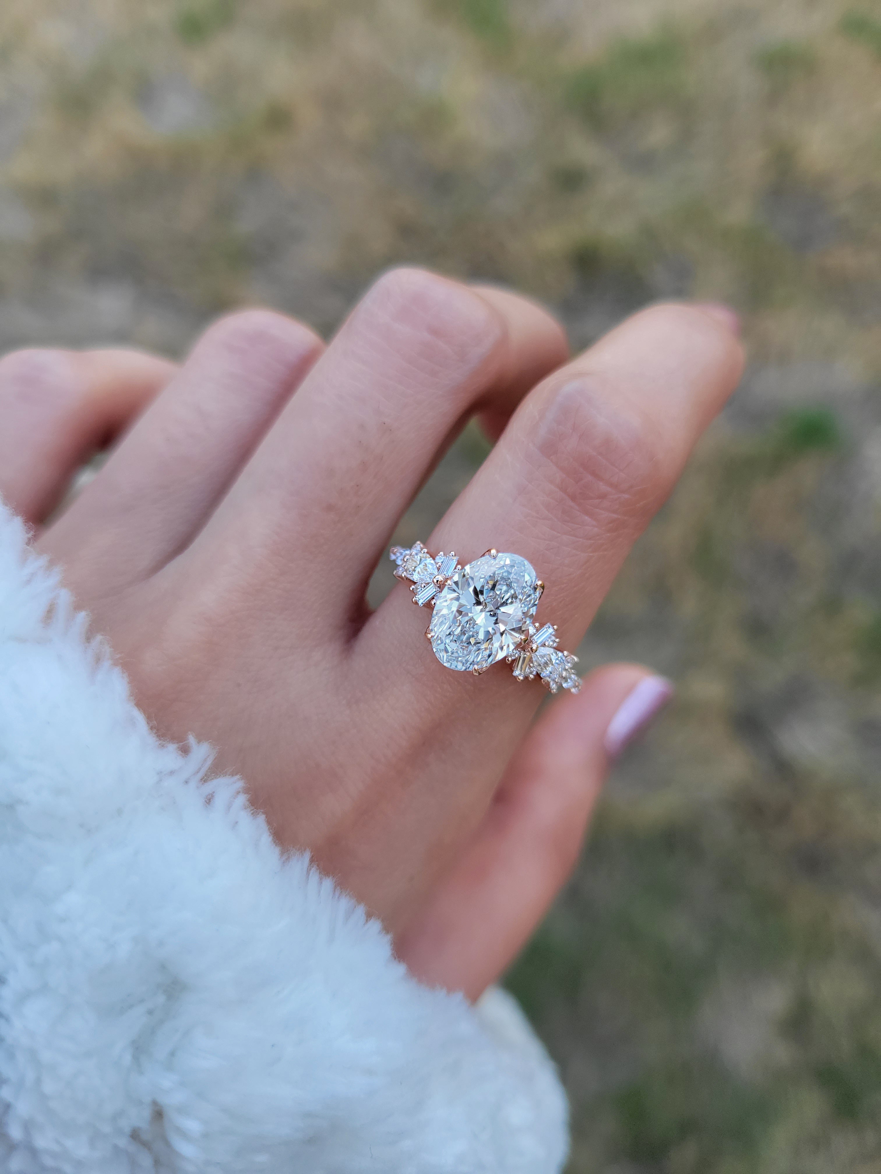 Marquise Shaped Three Stone Lab Grown Diamond Engagement Ring